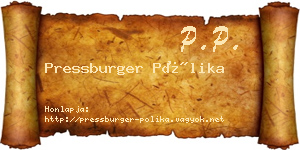 Pressburger Pólika névjegykártya
